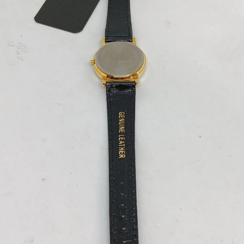 Great Dane 33mm Women's Gold Tone Black Leather Band Dog Watch